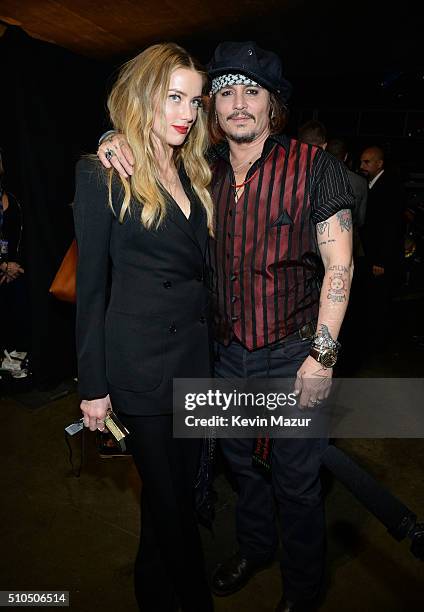 Amber Heard and Johnny Depp attend The 58th GRAMMY Awards at Staples Center on February 15, 2016 in Los Angeles, California.