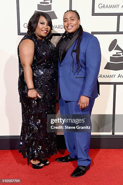 Drummer Jamison Ross and guest attend The 58th GRAMMY Awards at Staples Center on February 15, 2016 in Los Angeles, California.