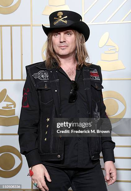 Music producer Paul Inder, son of the late musician Lemmy Kilmister from Motorhead, poses in the press room during The 58th GRAMMY Awards at Staples...