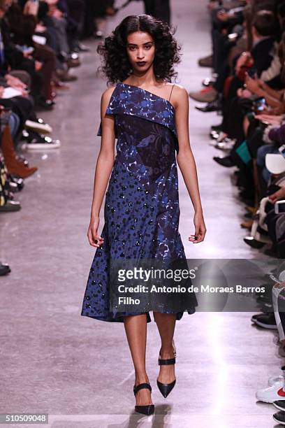 Model walks the runway during the Zac Posen show as a part of Fall 2016 New York Fashion Week at Spring Studios on February 15, 2016 in New York City.