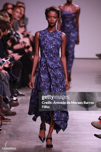 Model walks the runway during the Zac Posen show as a part of Fall 2016 New York Fashion Week at Spring Studios on February 15, 2016 in New York City.