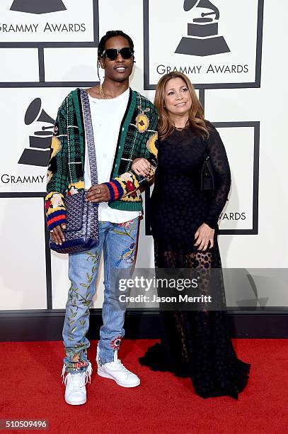 Rapper A$AP Rocky and Tatianna Paulino attend The 58th GRAMMY Awards at Staples Center on February 15, 2016 in Los Angeles, California.