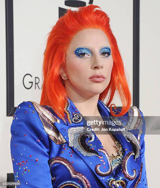 Singer Lady Gaga arrives at The 58th GRAMMY Awards at Staples Center on February 15, 2016 in Los Angeles, California.