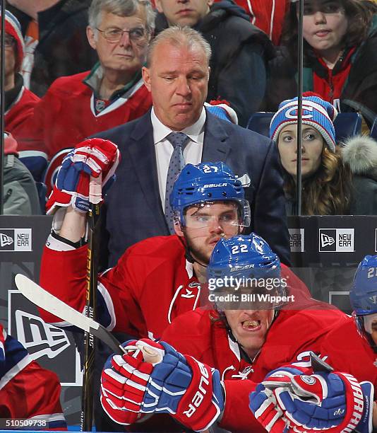 Head coach Michel Therrien of the Montreal Canadiens reacts during a 6-4 loss to the Buffalo Sabres in an NHL game on February 12, 2016 at the First...