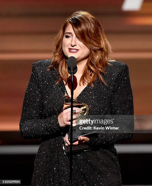 Recording artist Meghan Trainor accepts the Best New Artist award onstage during The 58th GRAMMY Awards at Staples Center on February 15, 2016 in Los...