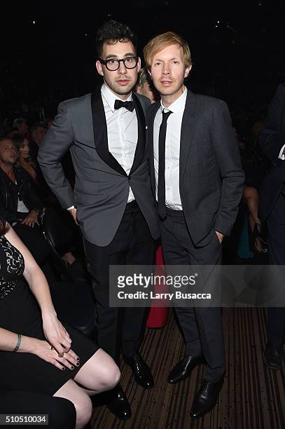 Musicians Jack Antonoff and Beck attend The 58th GRAMMY Awards at Staples Center on February 15, 2016 in Los Angeles, California.