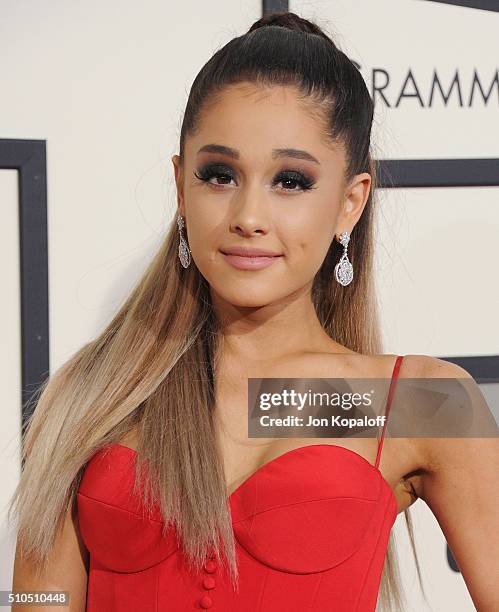 Singer Ariana Grande arrives at The 58th GRAMMY Awards at Staples Center on February 15, 2016 in Los Angeles, California.