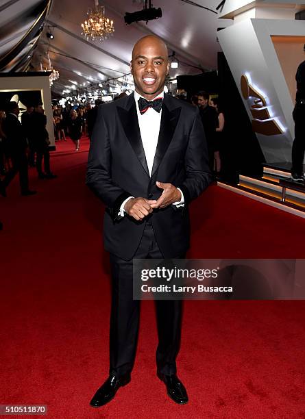 Personality Kevin Frazier attends The 58th GRAMMY Awards at Staples Center on February 15, 2016 in Los Angeles, California.