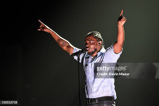 Kendrick Lamar performs onstage during The 58th GRAMMY Awards at Staples Center on February 15, 2016 in Los Angeles, California.
