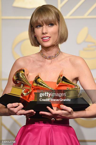 Recording artist Taylor Swift, winner of the Album of the Year award for '1989,' the Best Pop Vocal Album award for '1989,' and the Best Music Video...