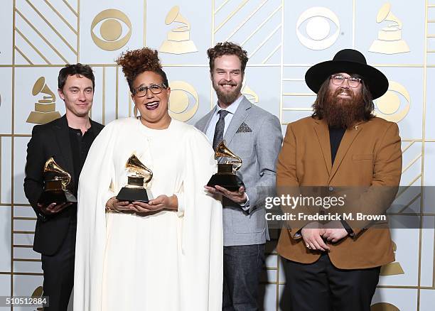 Musicians Heath Fogg, Brittany Howard, Steve Johnson, and Zac Cockrell of Alabama Shakes, winners of Best Alternative Music Album for 'Sound & Color'...