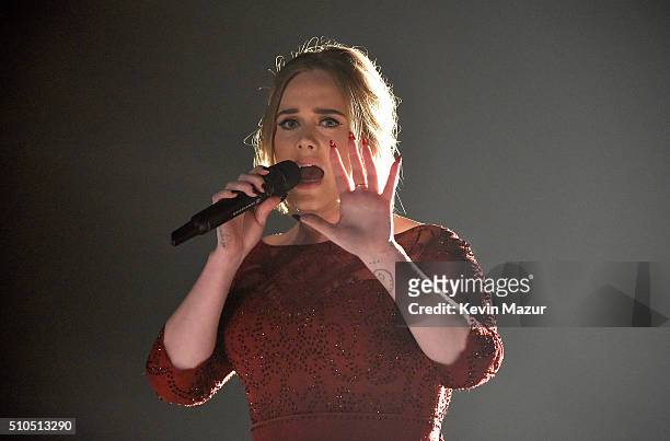 Adele performs onstage during The 58th GRAMMY Awards at Staples Center on February 15, 2016 in Los Angeles, California.