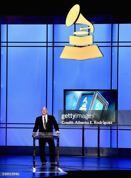 Chairman of the Board of Trustees of the Recording Academy John Poppo onstage during the GRAMMY Pre-Telecast at The 58th GRAMMY Awards at Microsoft...