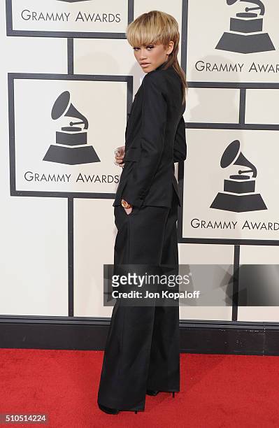 Singer Zendaya arrives at The 58th GRAMMY Awards at Staples Center on February 15, 2016 in Los Angeles, California.