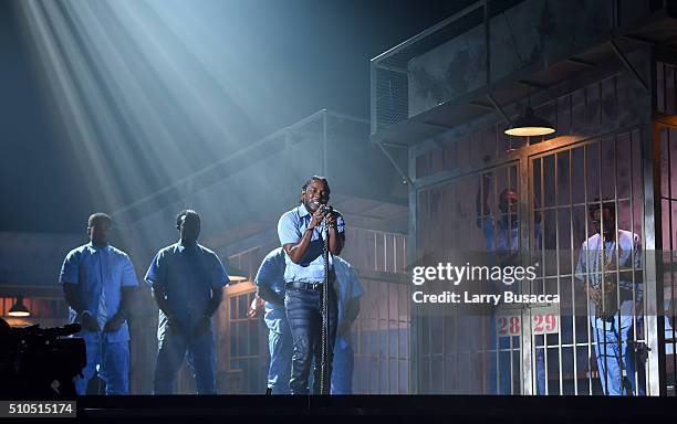 Rapper Kendrick Lamar performs onstage during The 58th GRAMMY Awards at Staples Center on February 15, 2016 in Los Angeles, California.