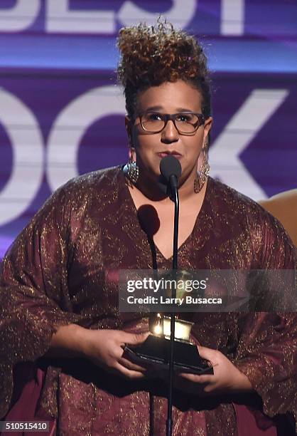Musician Brittany Howard of Alabama Shakes, winners of the Best Rock Performance and Best Rock Song awards for 'Don't Wanna Fight,' and Best...