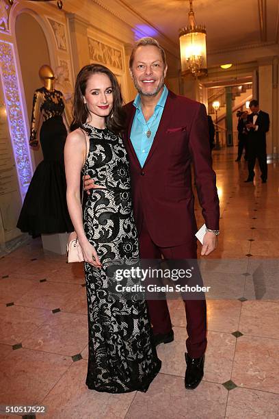 Joern Uwe Fahrenkrog Petersen and his partner Christin Dechant during the Cinema For Peace Gala 2016 during the 66th Berlinale International Film...