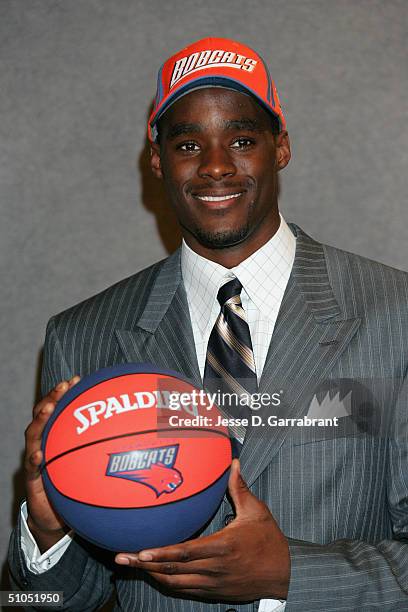 Emeka Okafor poses for a photo during the 2004 NBA Draft on June 24, 2004 at the Theater at Madison Square Garden in New York, New York. NOTE TO...