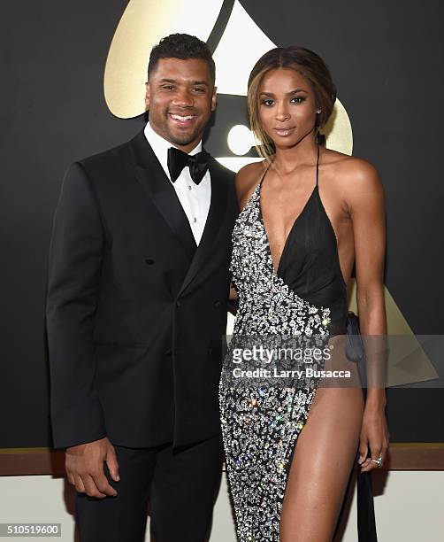 Athlete Russell Wilson and singer Ciara attends The 58th GRAMMY Awards at Staples Center on February 15, 2016 in Los Angeles, California.