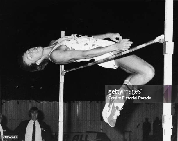 American athlete Dwight Stones clears a high jump of 7' 2 3/4 " to win his event during the Coca-Cola International Meeting at the Crystal Palace,...