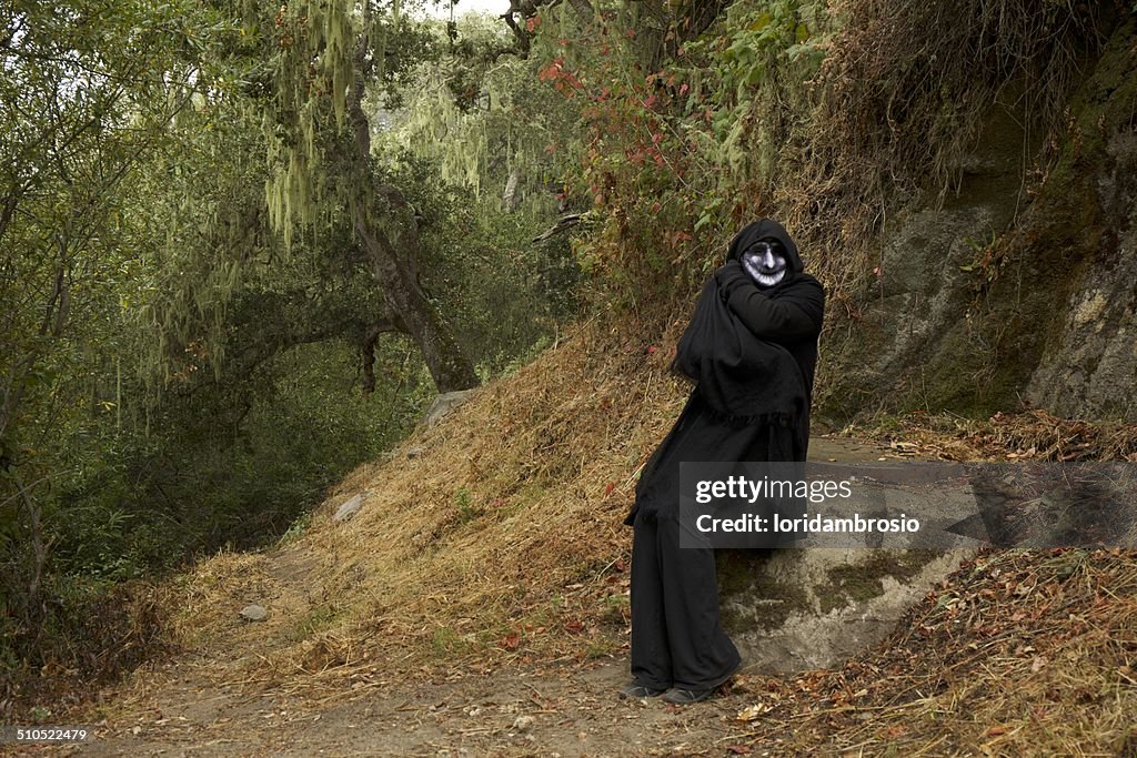 Witch in the foggy wood