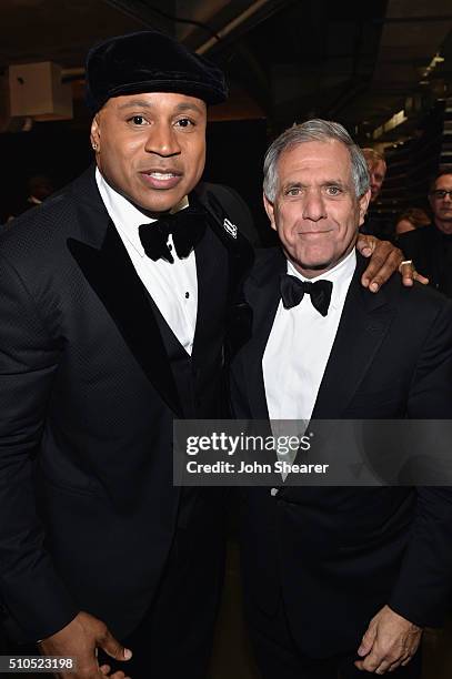 Recording artist LL Cool J and President of CBS Leslie Moonves attend The 58th GRAMMY Awards at Staples Center on February 15, 2016 in Los Angeles,...