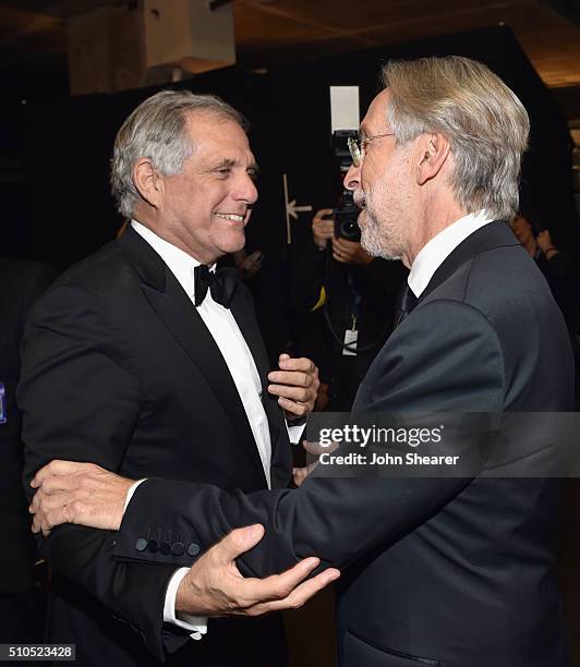 President of CBS Leslie Moonves and President of the National Academy of Recording Arts and Sciences Neil Portnow attend The 58th GRAMMY Awards at...