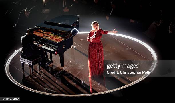 Singer Adele performs onstage during The 58th GRAMMY Awards at Staples Center on February 15, 2016 in Los Angeles, California.