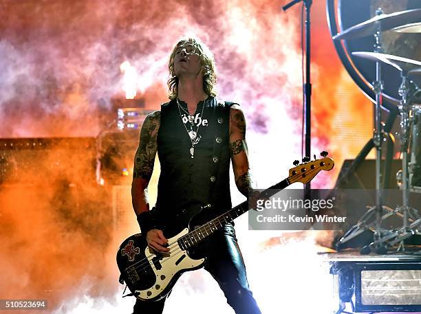 Musician Duff McKagan of Hollywood Vampires performs onstage during The 58th GRAMMY Awards at Staples Center on February 15, 2016 in Los Angeles,...