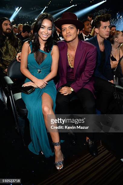 Recording artist Bruno Mars and Jessica Caban attend The 58th GRAMMY Awards at Staples Center on February 15, 2016 in Los Angeles, California.