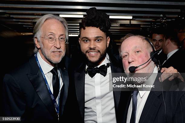 President of the National Academy of Recording Arts and Sciences Neil Portnow, Singer The Weeknd, and GRAMMY telecast producer Ken Ehrlich attend The...