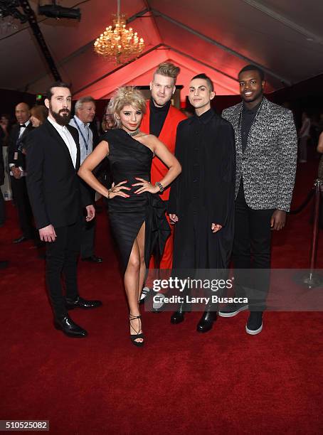 Singers Avi Kaplan, Kirstin Maldonado, Scott Hoying, Mitch Grassi and Kevin Olusola of Pentatonix attend The 58th GRAMMY Awards at Staples Center on...