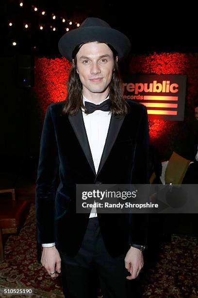 Recording artist James Bay attends the Republic Records Grammy Celebration presented by Chromecast Audio at Hyde Sunset Kitchen & Cocktail on...