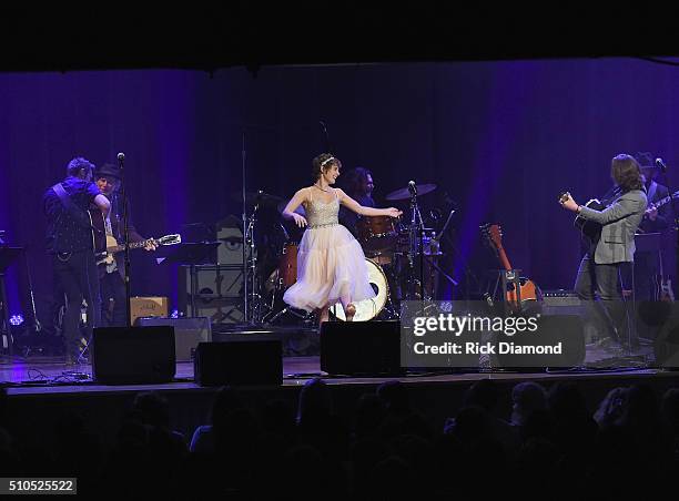 Sam Palladio, Clare Bowen and Jonathan Jackson perform during "Nashville for Africa" a benefit for the African Children's Choir at the Ryman...