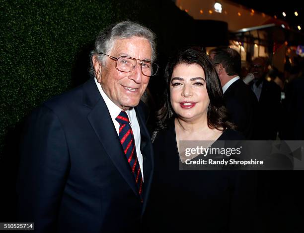 Recording artist Tony Bennett and Executive Vice President, Universal Music Group Michelle Anthony attend the Republic Records Grammy Celebration...