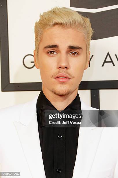 Recording artist Justin Bieber attends The 58th GRAMMY Awards at Staples Center on February 15, 2016 in Los Angeles, California.