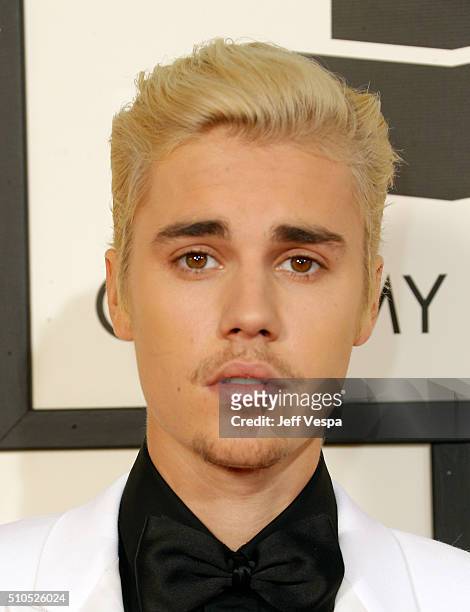 Recording artist Justin Bieber attends The 58th GRAMMY Awards at Staples Center on February 15, 2016 in Los Angeles, California.