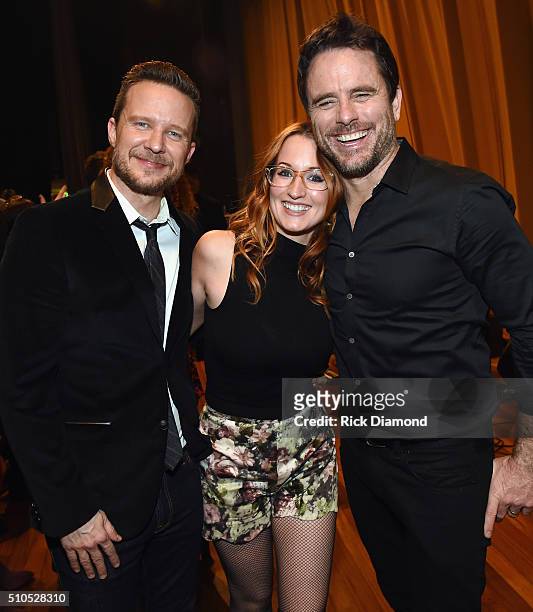 Will Chase , Singer/Songwriter Ingrid Michaelson and Charles Esten backstage during "Nashville for Africa" to benefit the African Children's Choir at...