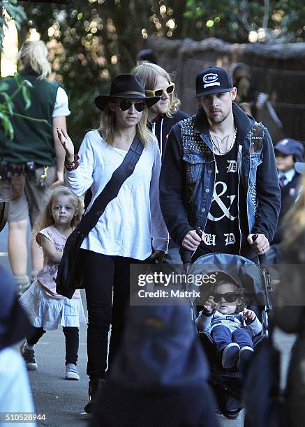 Nicole Richie and Joel Madden are seen with their children Sparrow and Harlow at Taronga Zoo on May 16, 2012 in Sydney, Australia.