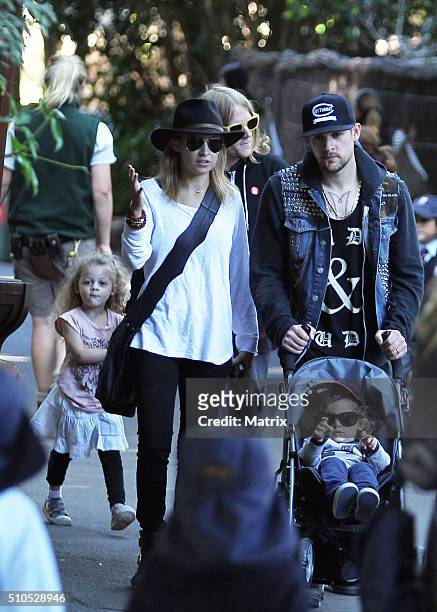 Nicole Richie and Joel Madden are seen with their children Sparrow and Harlow at Taronga Zoo on May 16, 2012 in Sydney, Australia.