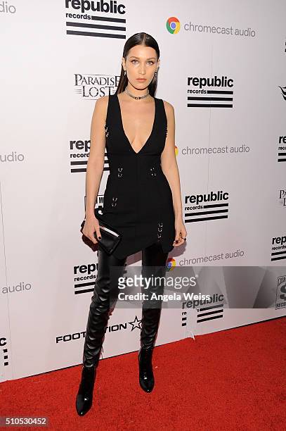 Model Bella Hadid attends the Republic Records Grammy Celebration presented by Chromecast Audio at Hyde Sunset Kitchen & Cocktail on February 15,...