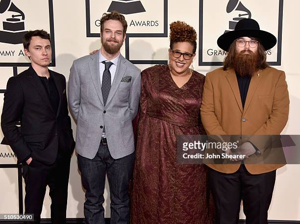 Musicians Heath Fogg, Steve Johnson, Brittany Howard and Zac Cockrell of Alabama Shakes attend The 58th GRAMMY Awards at Staples Center on February...