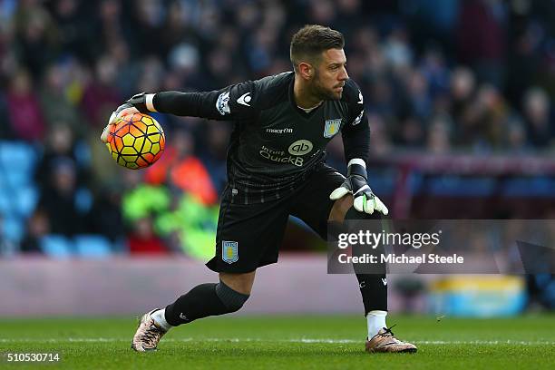 Mark Bunn of Aston Villa during the Barclays Premier League match between Aston Villa and Liverpool at Villa Park on February 14, 2016 in Birmingham,...