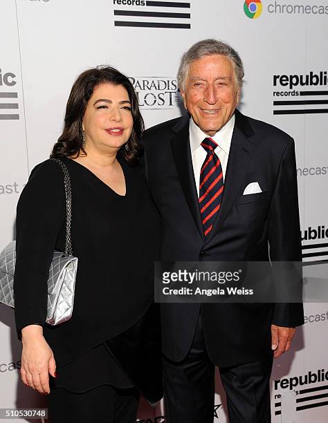 Recording artist Tony Bennett and Executive Vice President, Universal Music Group Michelle Anthony attend the Republic Records Grammy Celebration...
