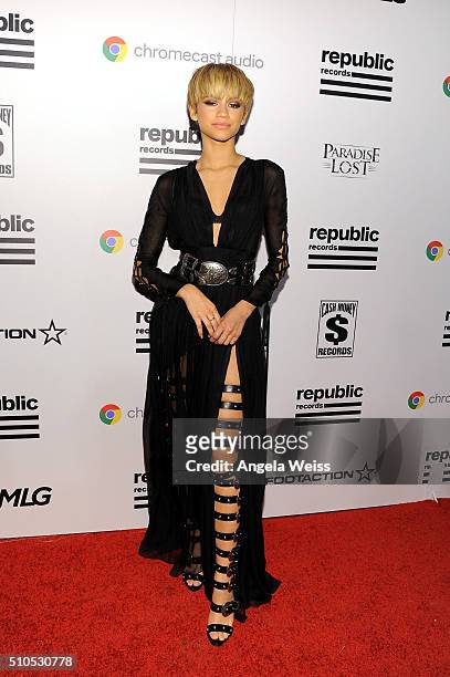 Singer Zendaya attends the Republic Records Grammy Celebration presented by Chromecast Audio at Hyde Sunset Kitchen & Cocktail on February 15, 2016...