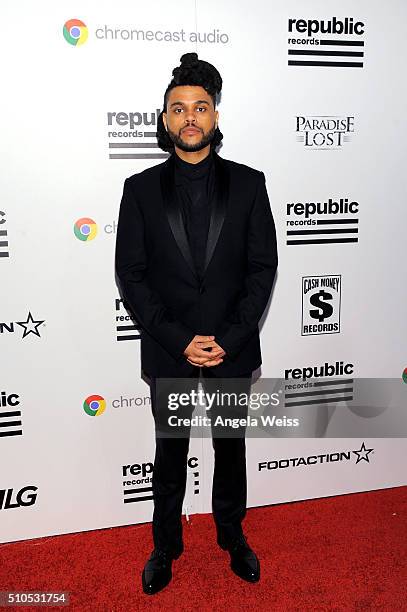 Recording Artist The Weeknd attends the Republic Records Grammy Celebration presented by Chromecast Audio at Hyde Sunset Kitchen & Cocktail on...