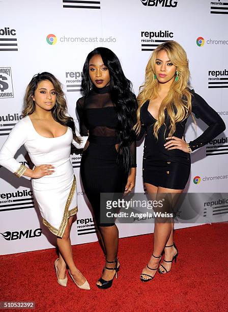 Members of the musical group Fifth Harmony Aly Brooke, Normani Kordei and Dinah Jane Hansen attend the Republic Records Grammy Celebration presented...