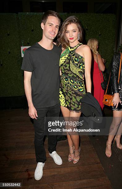 Entrepreneur Evan Spiegel and Model Miranda Kerr attends the Republic Records Grammy Celebration presented by Chromecast Audio at Hyde Sunset Kitchen...