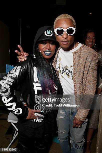 Recording artists Missy Elliott and Pharrell Williams attend Warner Music Group's annual Grammy celebration at Milk Studios Los Angeles on February...