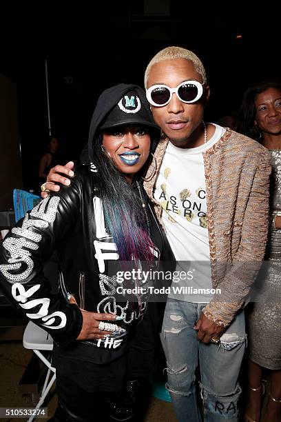 Recording artists Missy Elliott and Pharrell Williams attend Warner Music Group's annual Grammy celebration at Milk Studios Los Angeles on February...